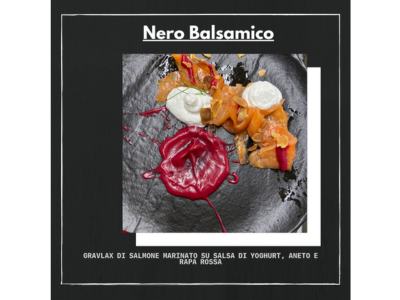 Gravlax of marinated salmon on a yogurt, dill, and beetroot sauce.