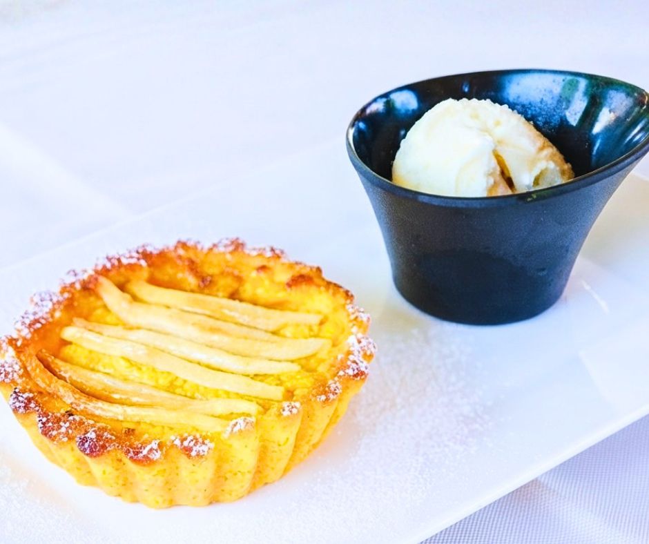 Fancy something sweet? Try our apple tartlet with ice cream