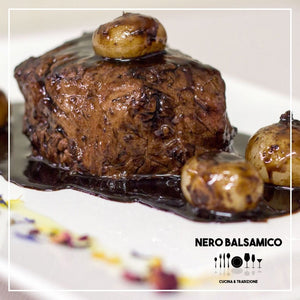 Filetto di Manzo all’Aceto Balsamico Tradizionale DOP di Modena con cipolline Borettane (ca. 200 gr.)